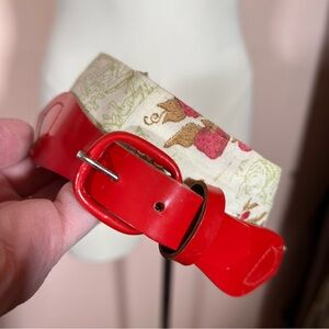 Vintage Strawberry Girl girl red cream Victorian Toile Cottagecore Skinny Belt